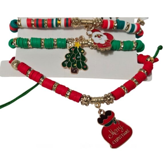 4pcs Woman Christmas Charm Polymer Clay Bead Stretch Bracelet Set - NEW - Picture 5 of 5